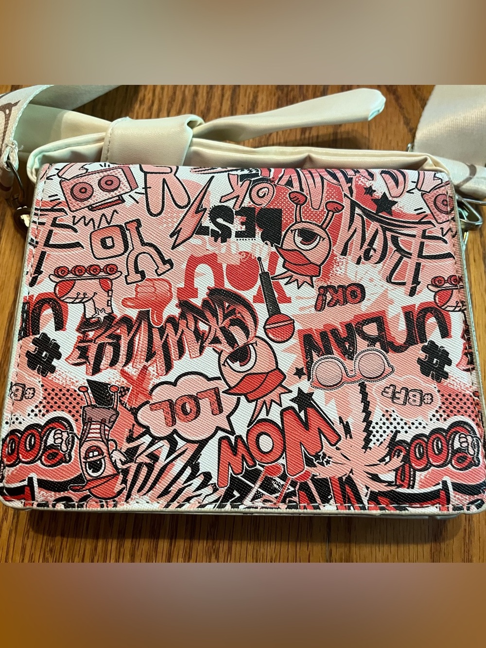 Graphic Pink Comic-Print Crossbody Bag